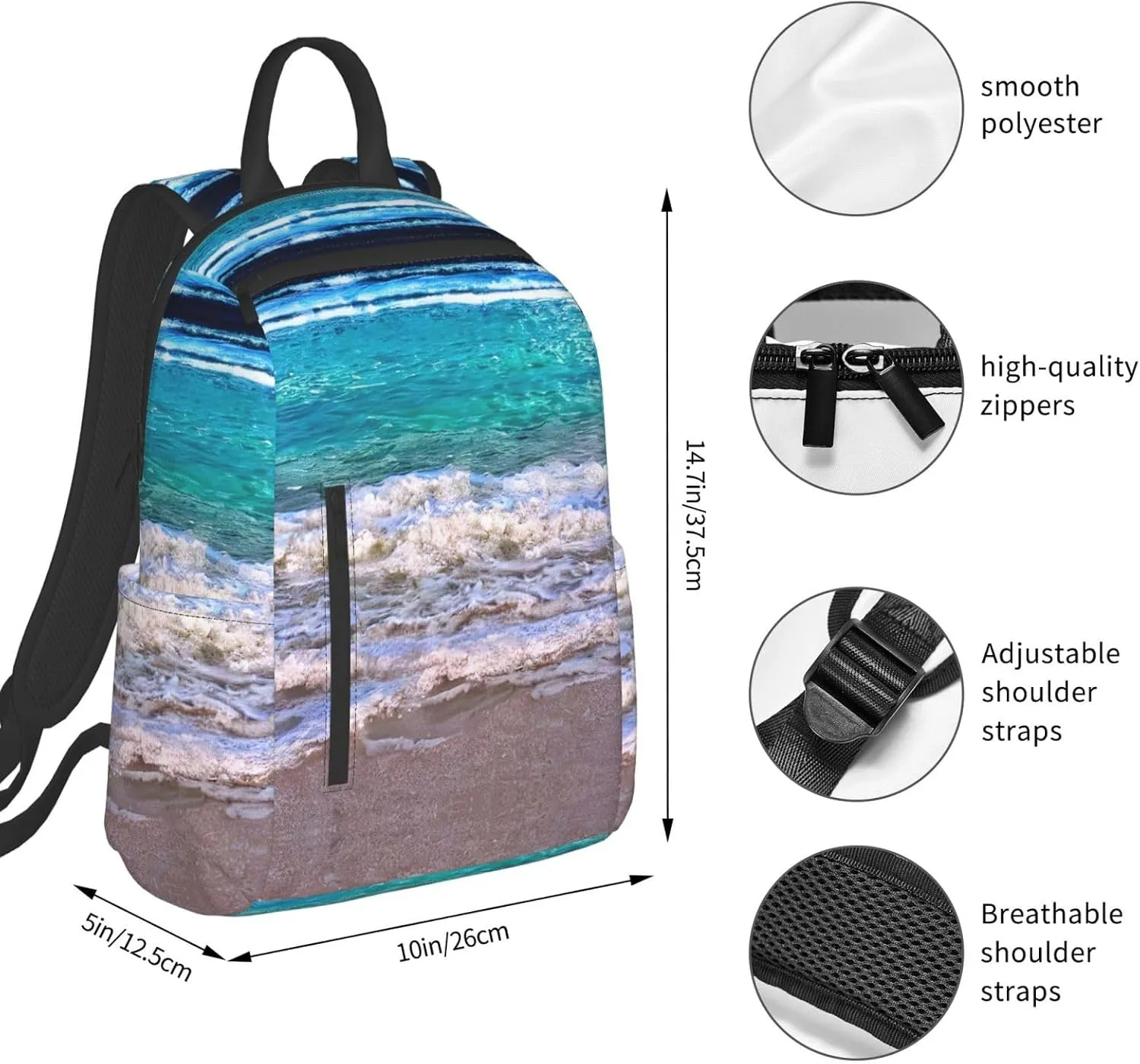 White Beach Tropical Sea Print Lightweight Backpack, Travel Bookbag College Bag,Laptop Backpack For Men Women