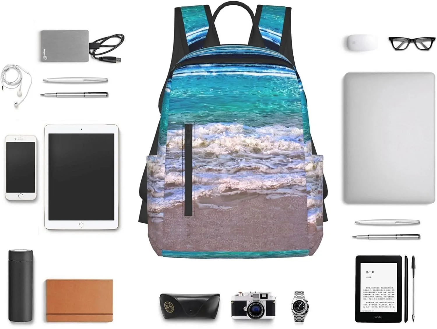 White Beach Tropical Sea Print Lightweight Backpack, Travel Bookbag College Bag,Laptop Backpack For Men Women