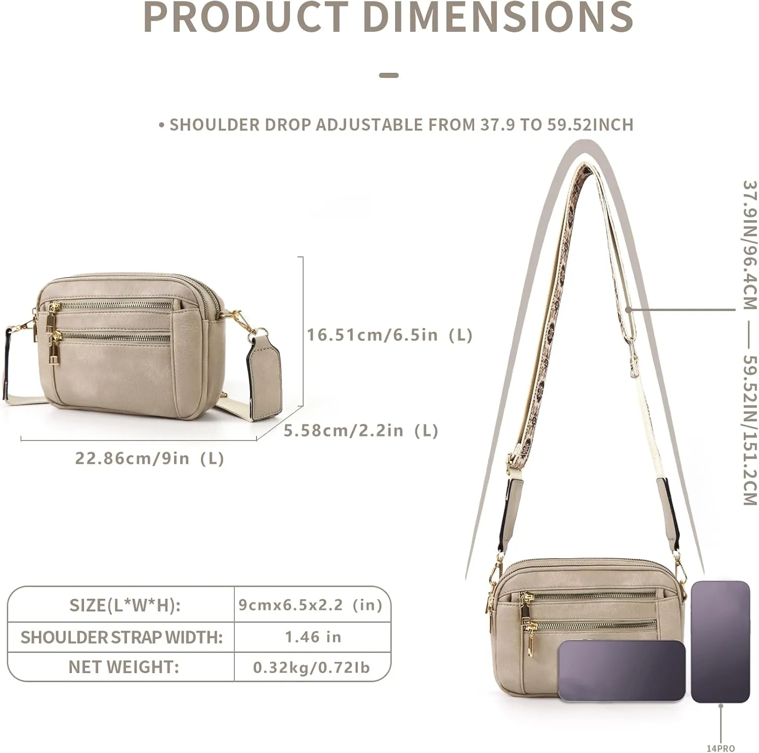 WJCD Women's Crossbody Purse - Vegan Leather Lightweight Shoulder Bag with Adjustable Strap, Stylish Small Handbags