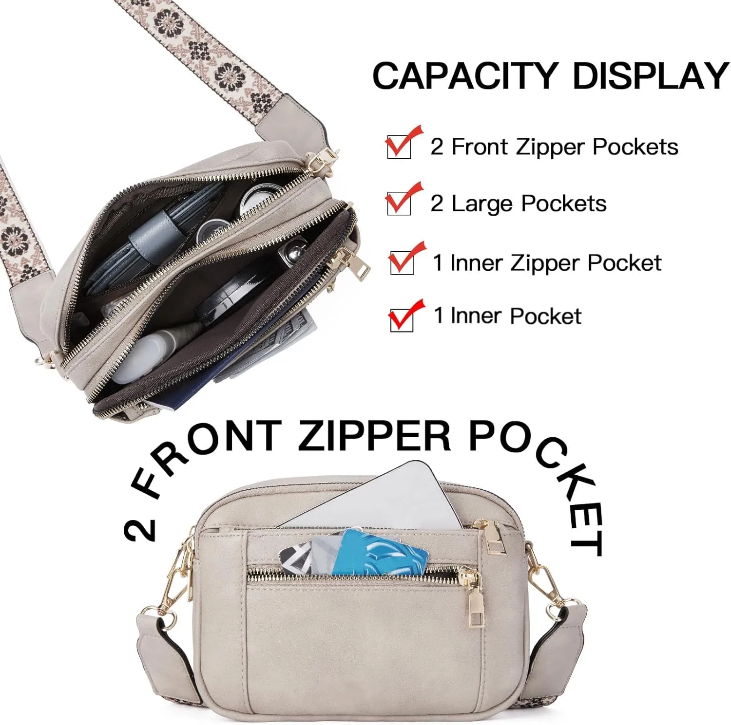 WJCD Women's Crossbody Purse - Vegan Leather Lightweight Shoulder Bag with Adjustable Strap, Stylish Small Handbags