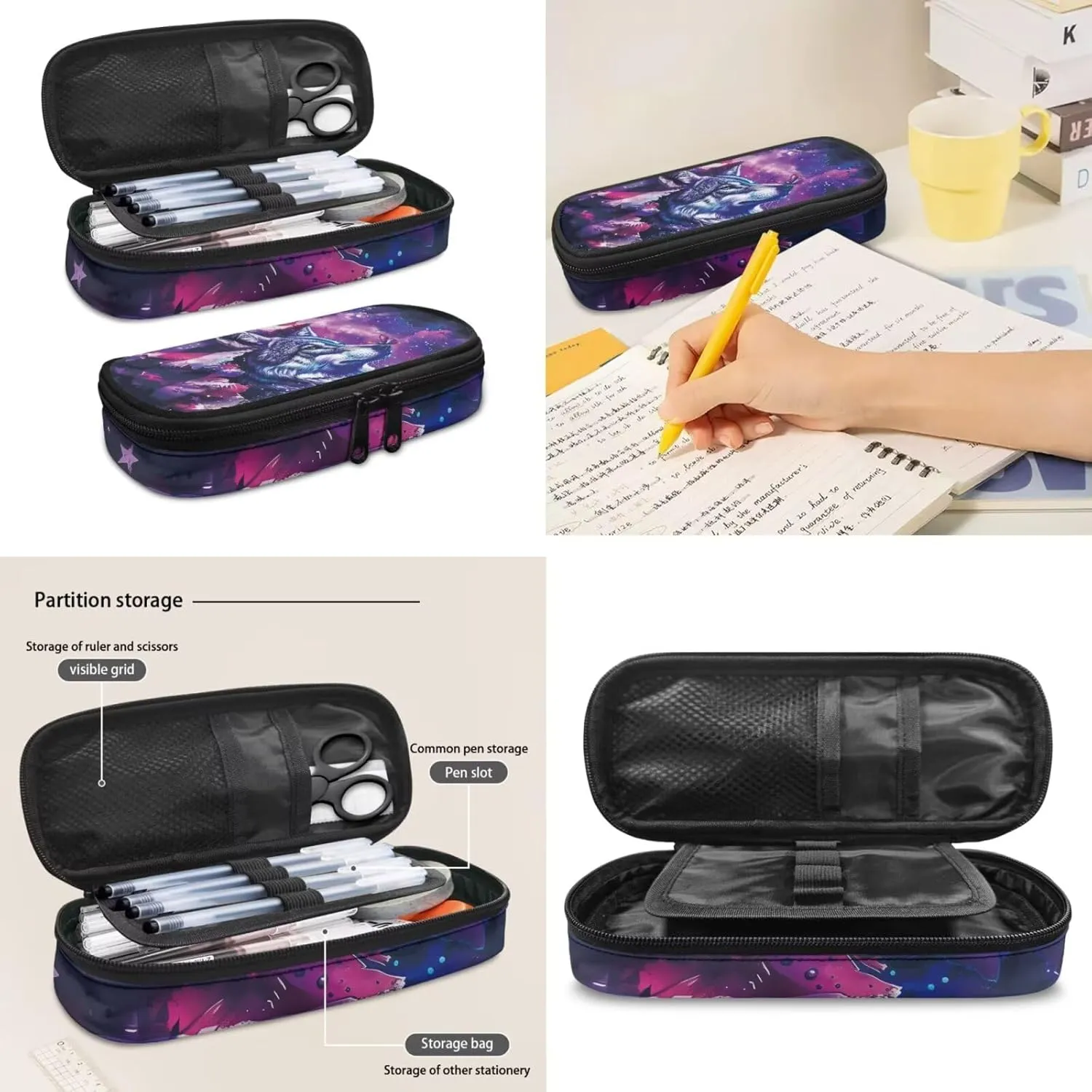 Wolf Galaxy Backpack for Girls 17 Inch School Bag Grade 1 American Flag Bookbag with Lunchbox Ergonomic 3 Piece Kindergarten Playground Travel Rucksack