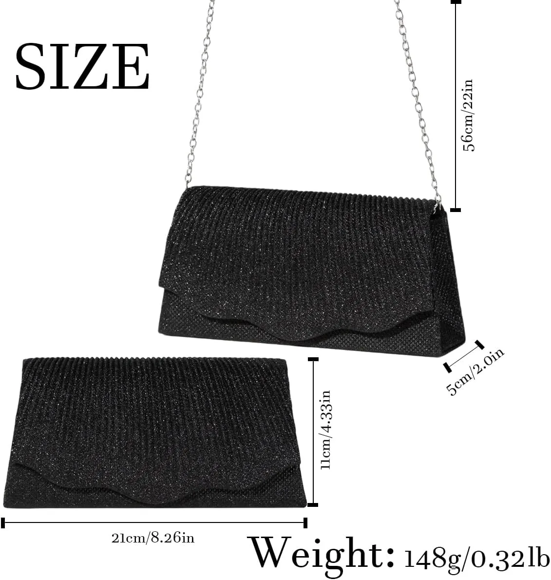 Women Clutch Purses Sparkling Envelope Evening Bag with Detachable Chain for Women Prom