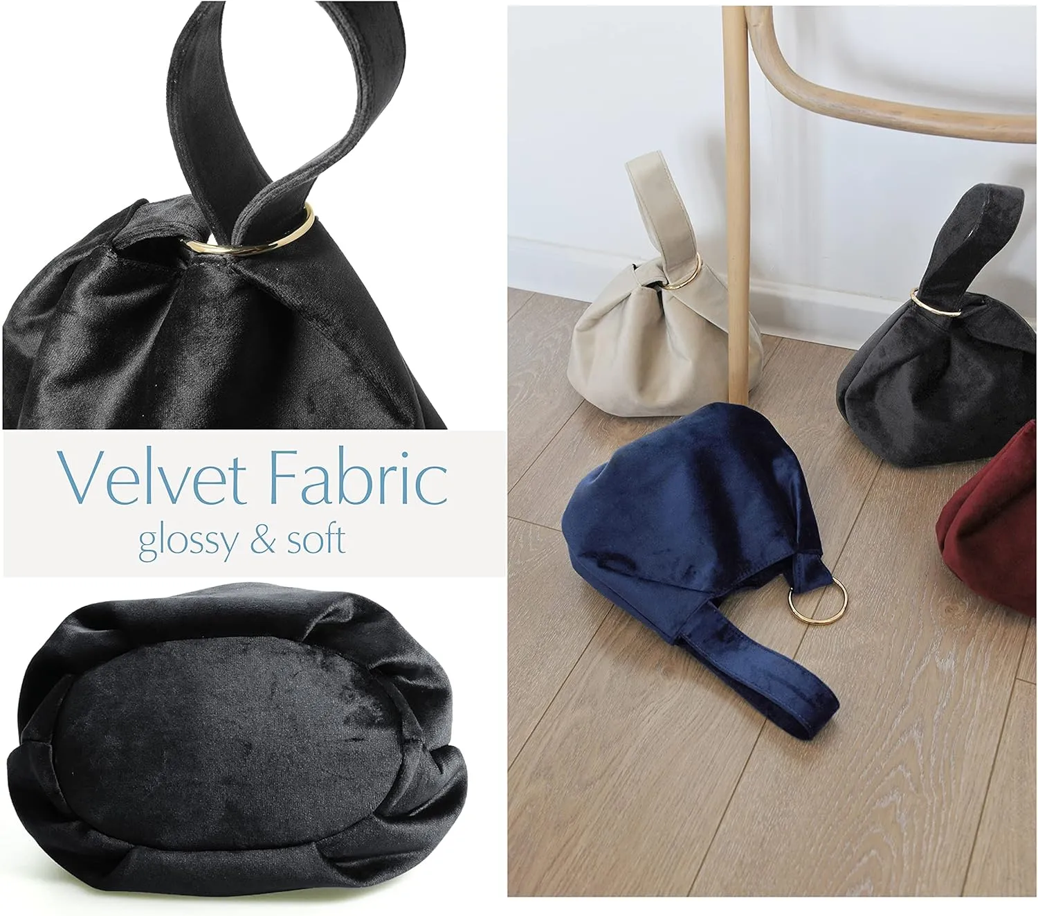 Women Clutch Velvet Top Handle Bag Wristlet Small Tote Purse