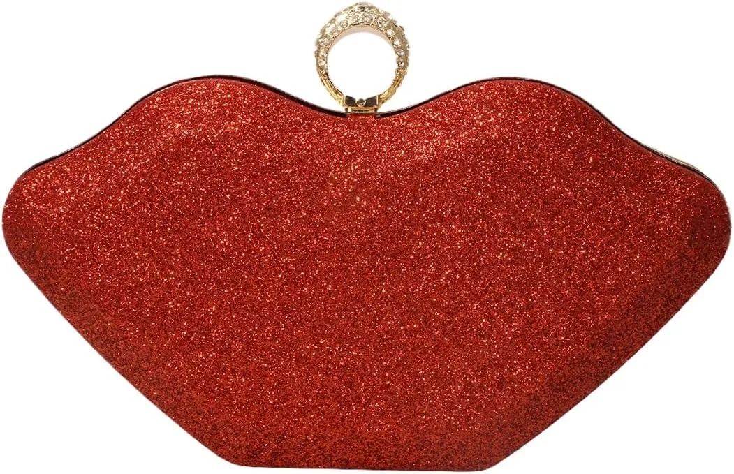 Women Lip Shaped Purse Rhinestone Clutch Bags Sparkling Evening Bag Novely Party Handbag Prom Bag for Wedding Date