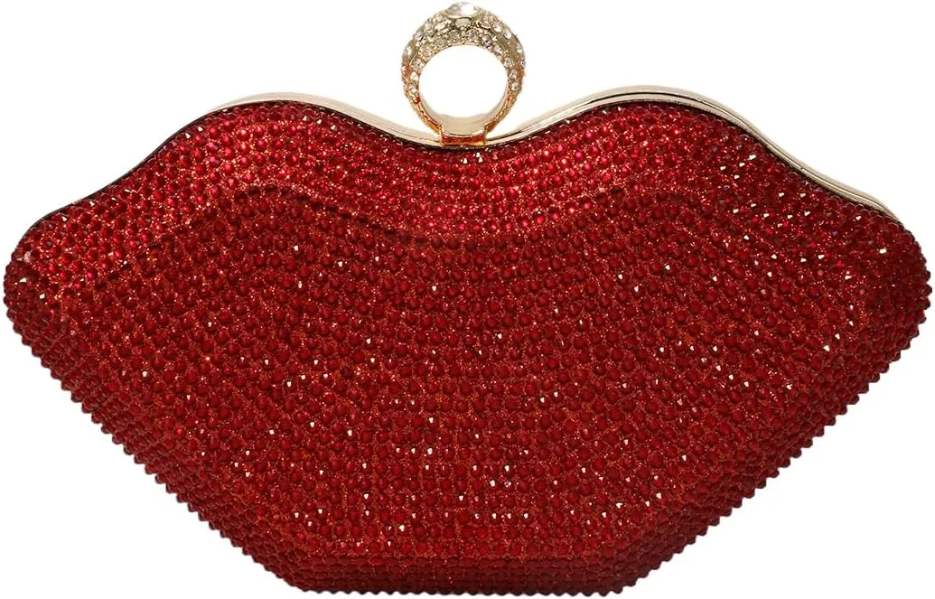 Women Lip Shaped Purse Rhinestone Clutch Bags Sparkling Evening Bag Novely Party Handbag Prom Bag for Wedding Date