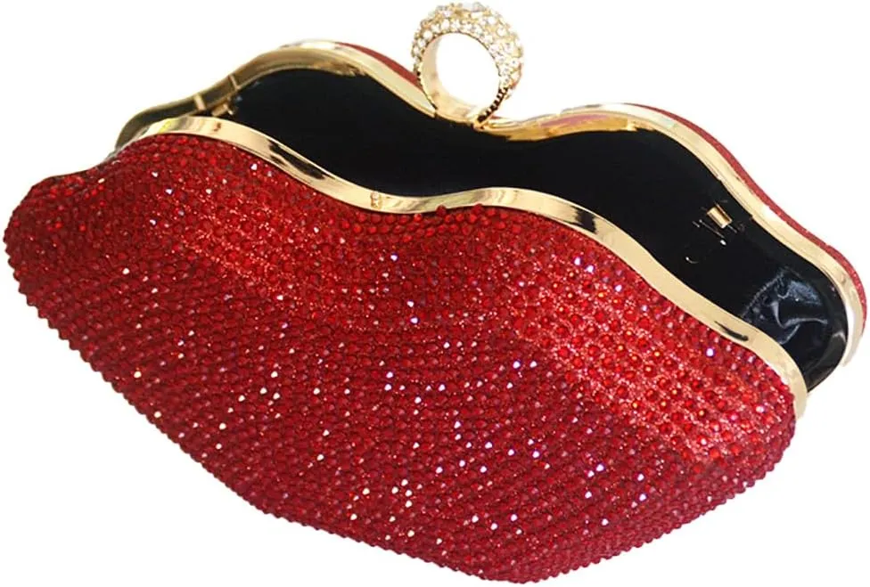 Women Lip Shaped Purse Rhinestone Clutch Bags Sparkling Evening Bag Novely Party Handbag Prom Bag for Wedding Date