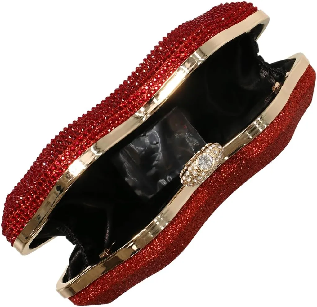 Women Lip Shaped Purse Rhinestone Clutch Bags Sparkling Evening Bag Novely Party Handbag Prom Bag for Wedding Date