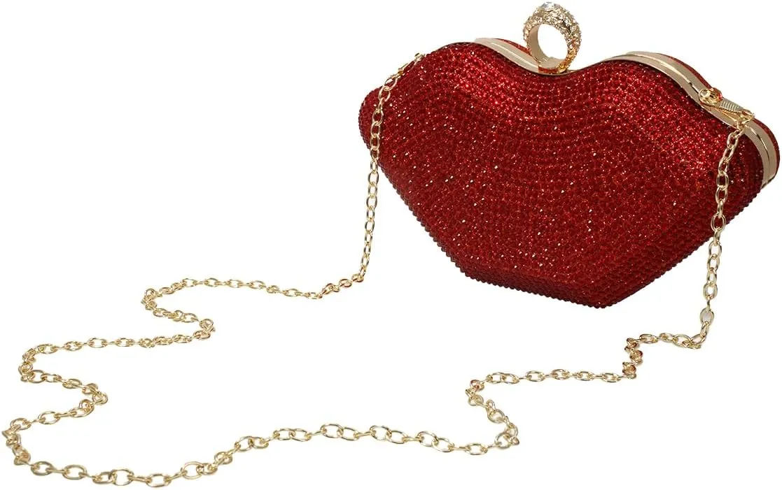 Women Lip Shaped Purse Rhinestone Clutch Bags Sparkling Evening Bag Novely Party Handbag Prom Bag for Wedding Date