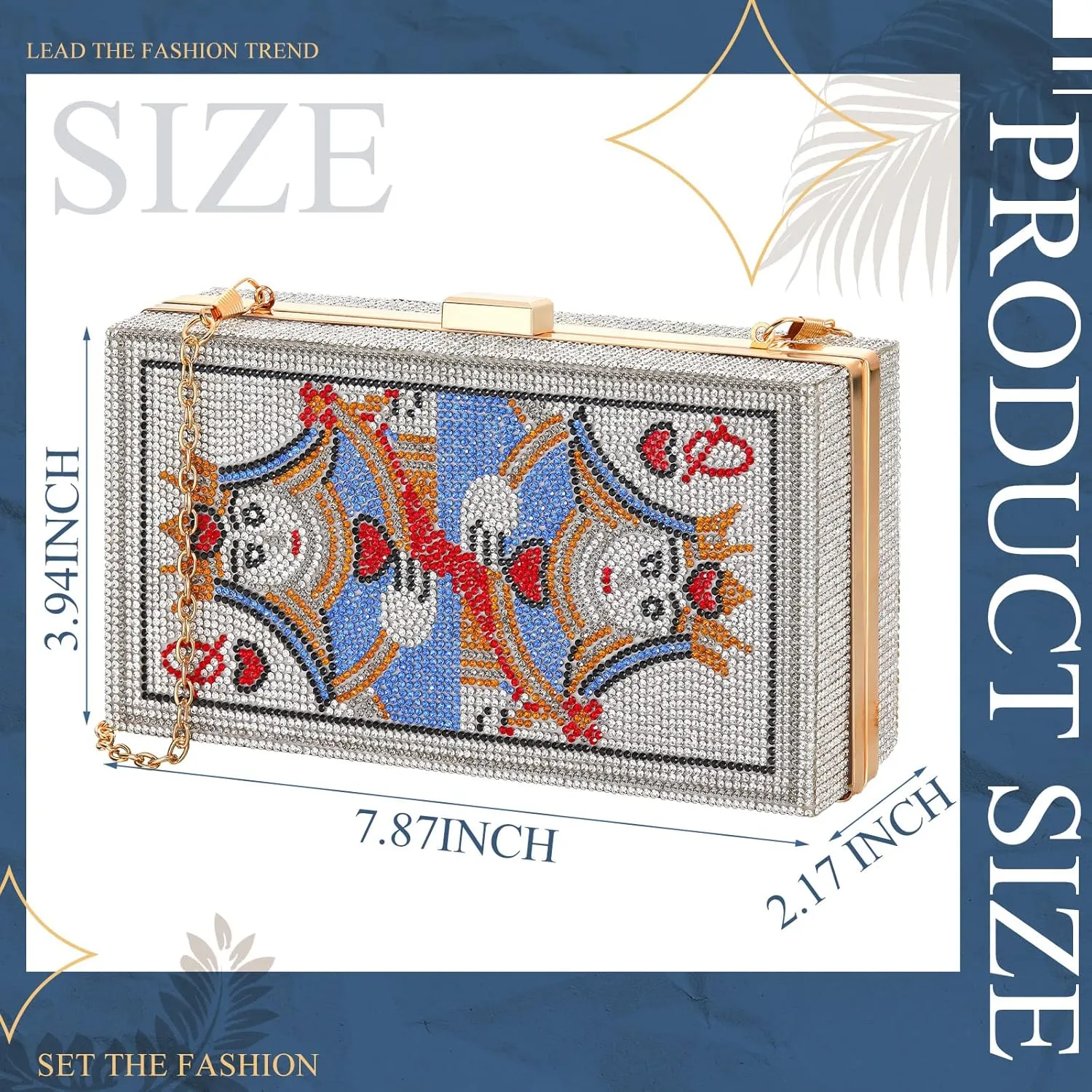 Women Poker Card Evening Clutch Rhinestone Purse Casino Vegas Novelty Purse Queen Hearts Bags Playing Cards Gift