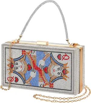 Women Poker Card Evening Clutch Rhinestone Purse Casino Vegas Novelty Purse Queen Hearts Bags Playing Cards Gift