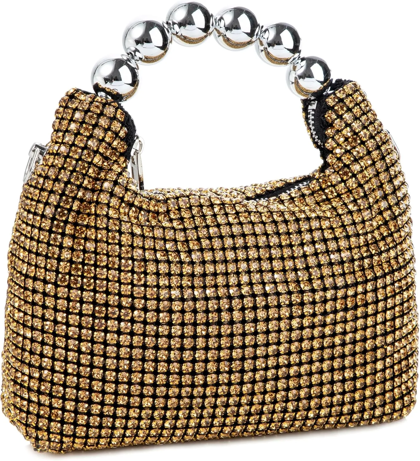 Women Rhinestone Beaded Evening Bag Sparkling Clutch with Detachable Strap for Wedding Party