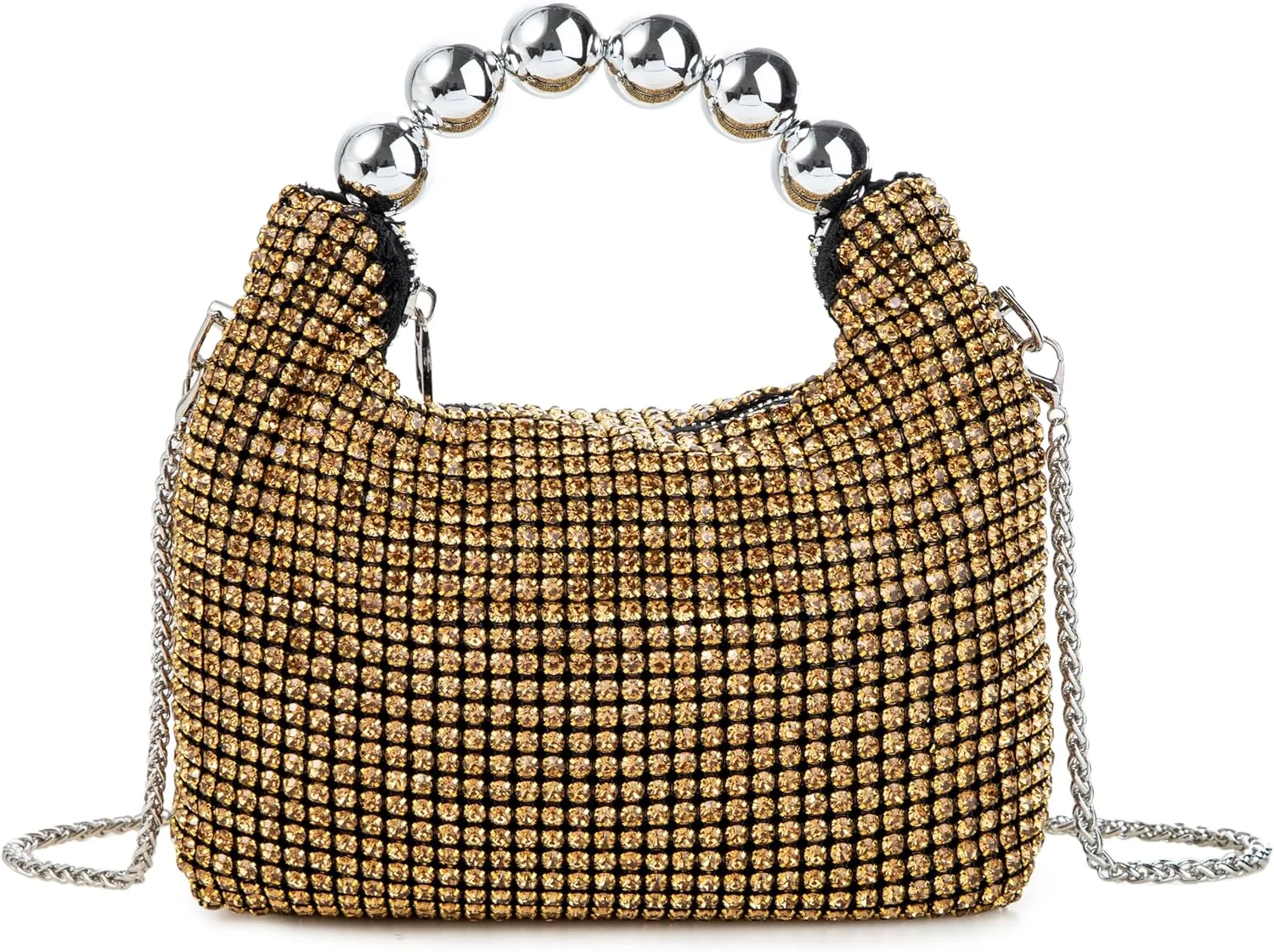 Women Rhinestone Beaded Evening Bag Sparkling Clutch with Detachable Strap for Wedding Party