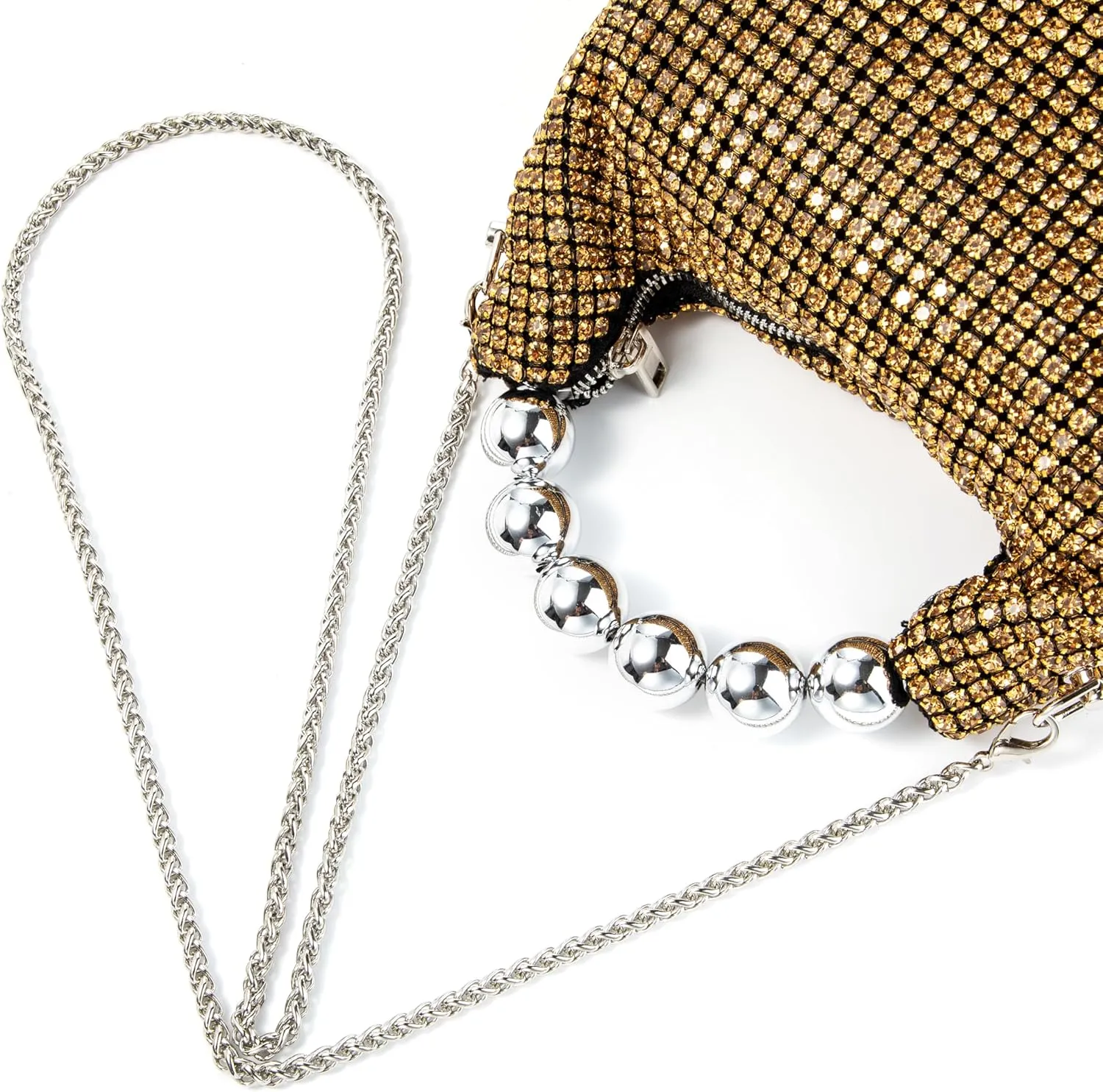Women Rhinestone Beaded Evening Bag Sparkling Clutch with Detachable Strap for Wedding Party