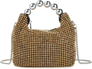 Women Rhinestone Beaded Evening Bag Sparkling Clutch with Detachable Strap for Wedding Party