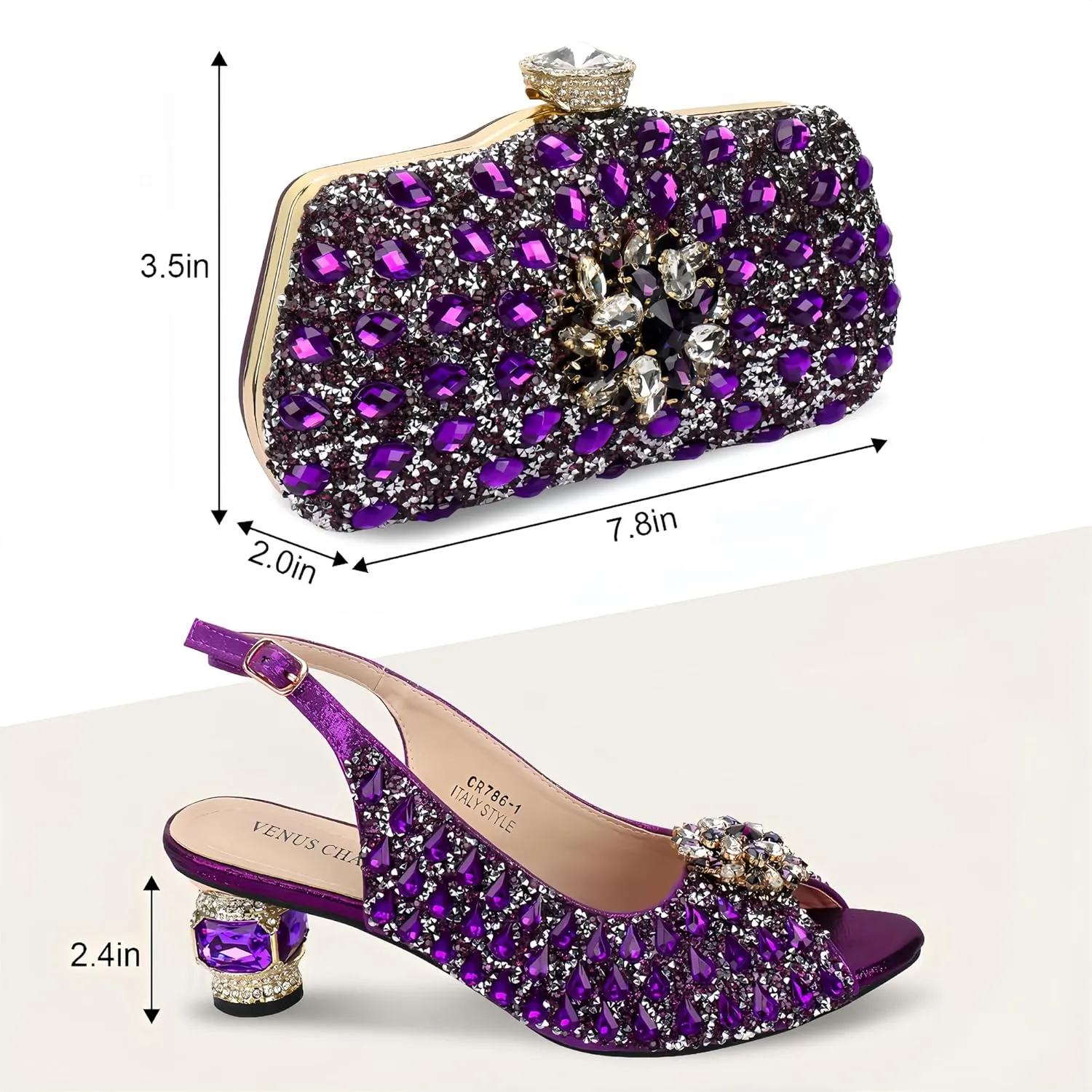 Women Shoes and Bag Set for Evening Party Wedding Italian Style High Heels African Decorated with Rhinestone