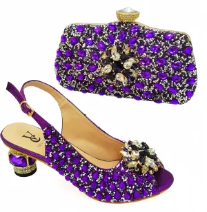 Women Shoes and Bag Set for Evening Party Wedding Italian Style High Heels African Decorated with Rhinestone