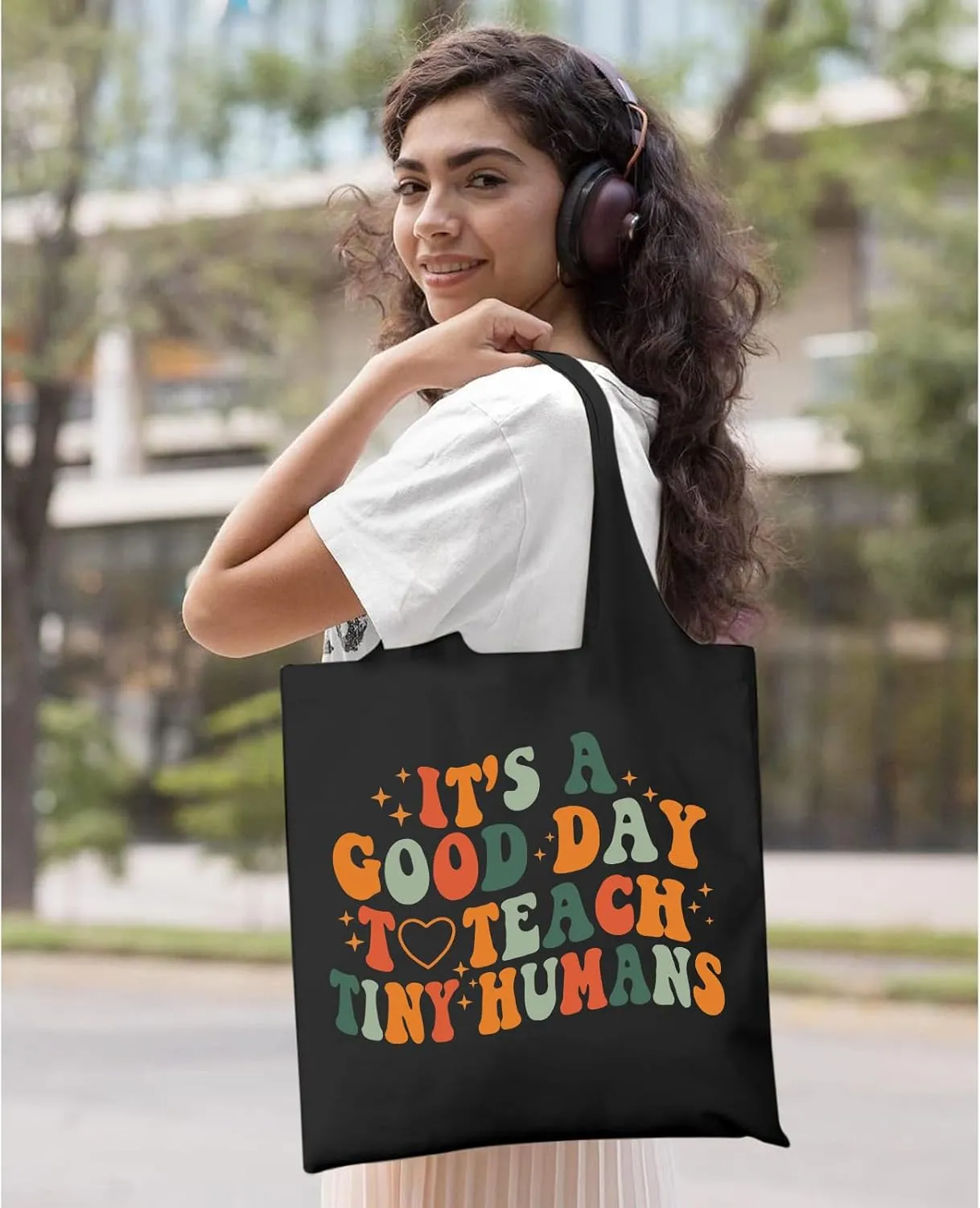 Women Teachers Aesthetic Canvas Tote Bags Funny Teacher Appreciation Gifts Reusable Grocery Graphic Shopping Bag