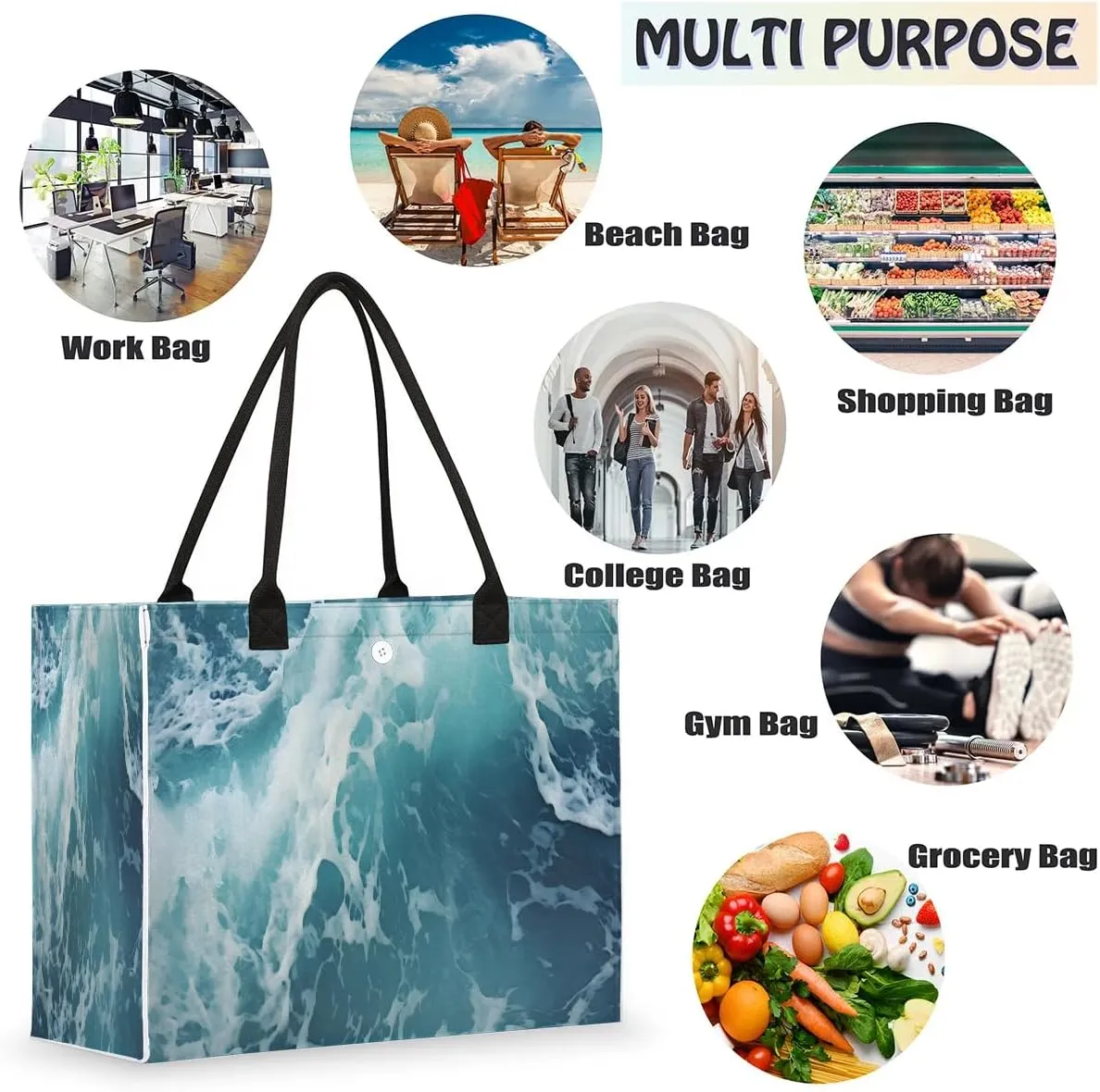 Womens Birthday Gifts Tote Bag Whirl Waves Sea Beach Bags for Women Handbags