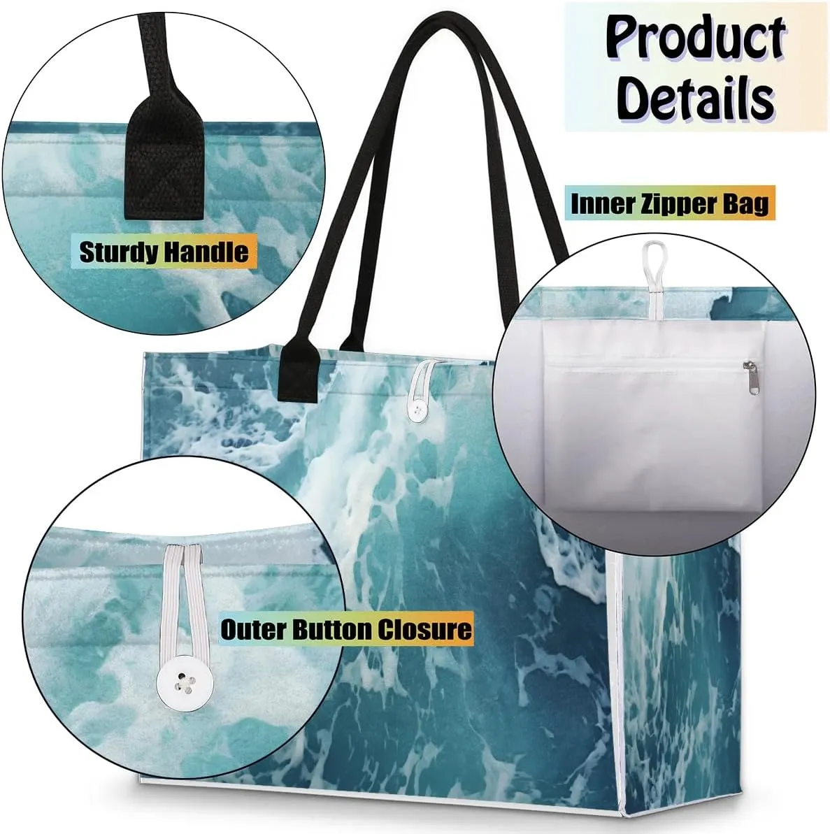 Womens Birthday Gifts Tote Bag Whirl Waves Sea Beach Bags for Women Handbags