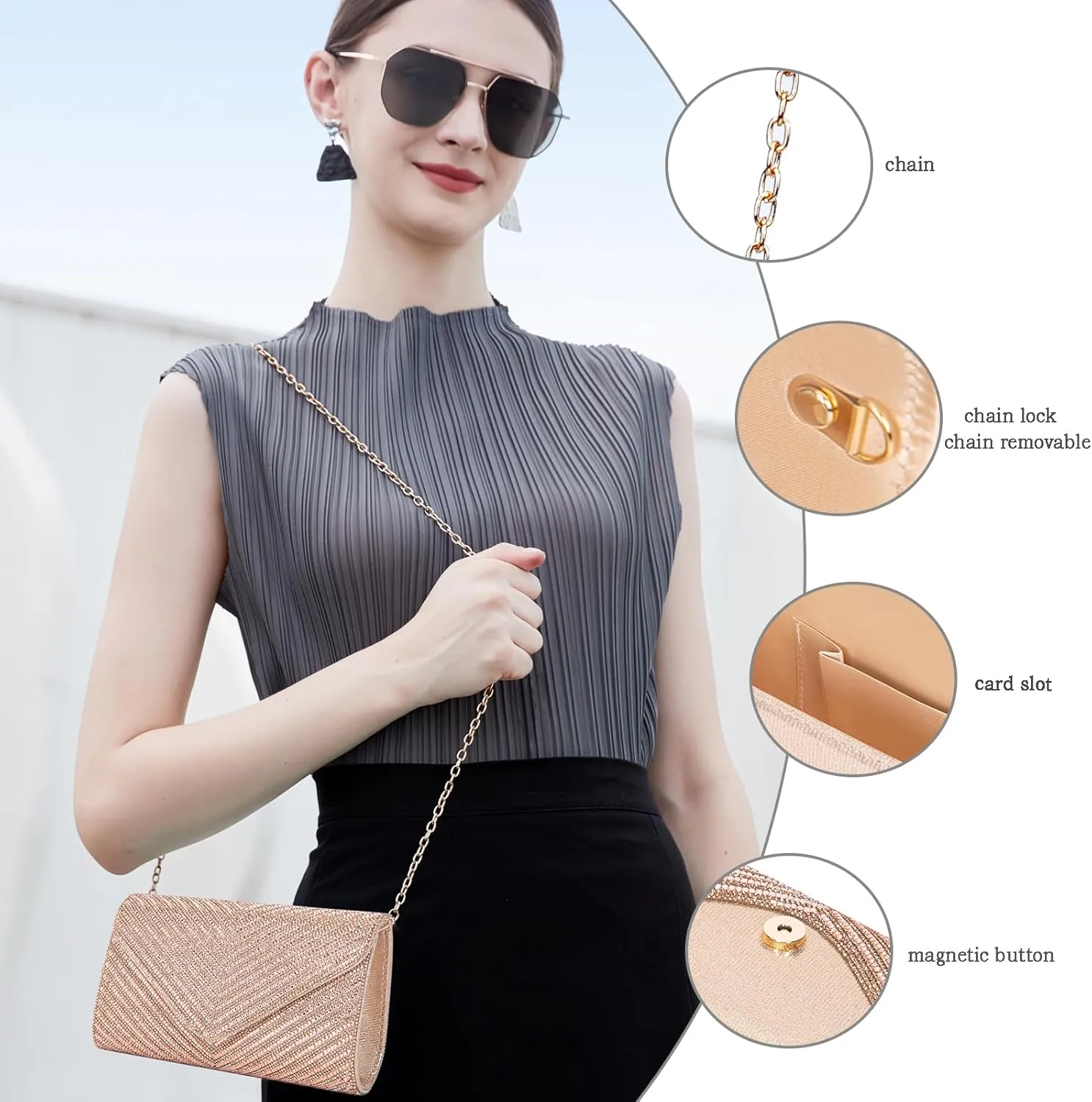 Women's Evening Handbags Envelope Clutch Purses Ladies Crossbody Bags Rhinestone Wedding Bag Shoulder Bag for Women