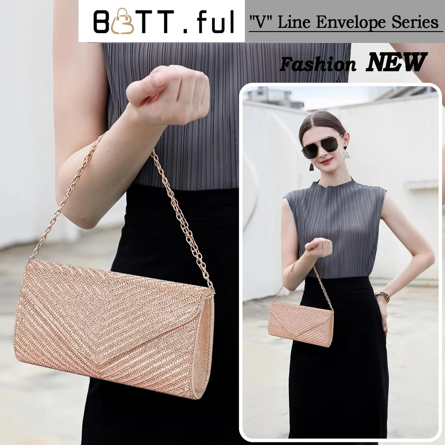 Women's Evening Handbags Envelope Clutch Purses Ladies Crossbody Bags Rhinestone Wedding Bag Shoulder Bag for Women