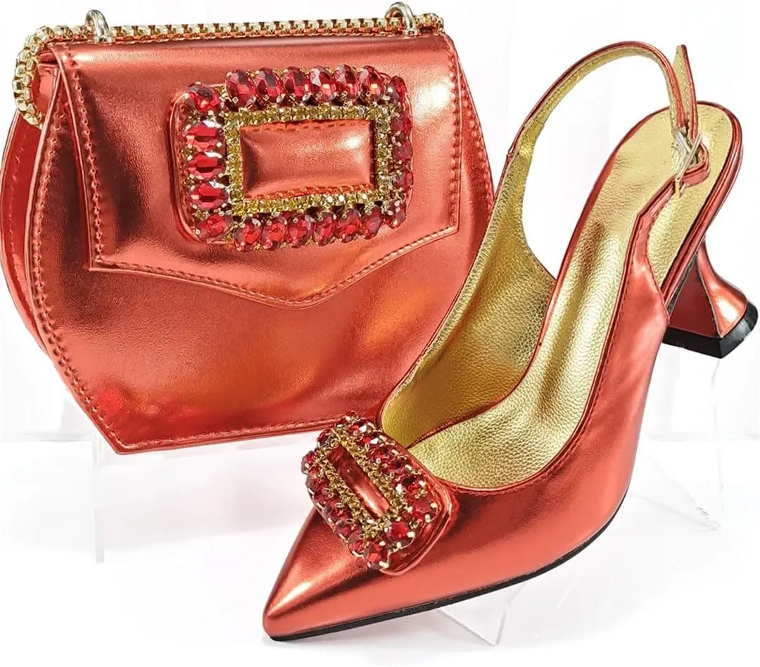 Women’S Heels Pointed Toe Sandals Wedding Party Shoes And Bags Set High Heels Slingbacks Pumps