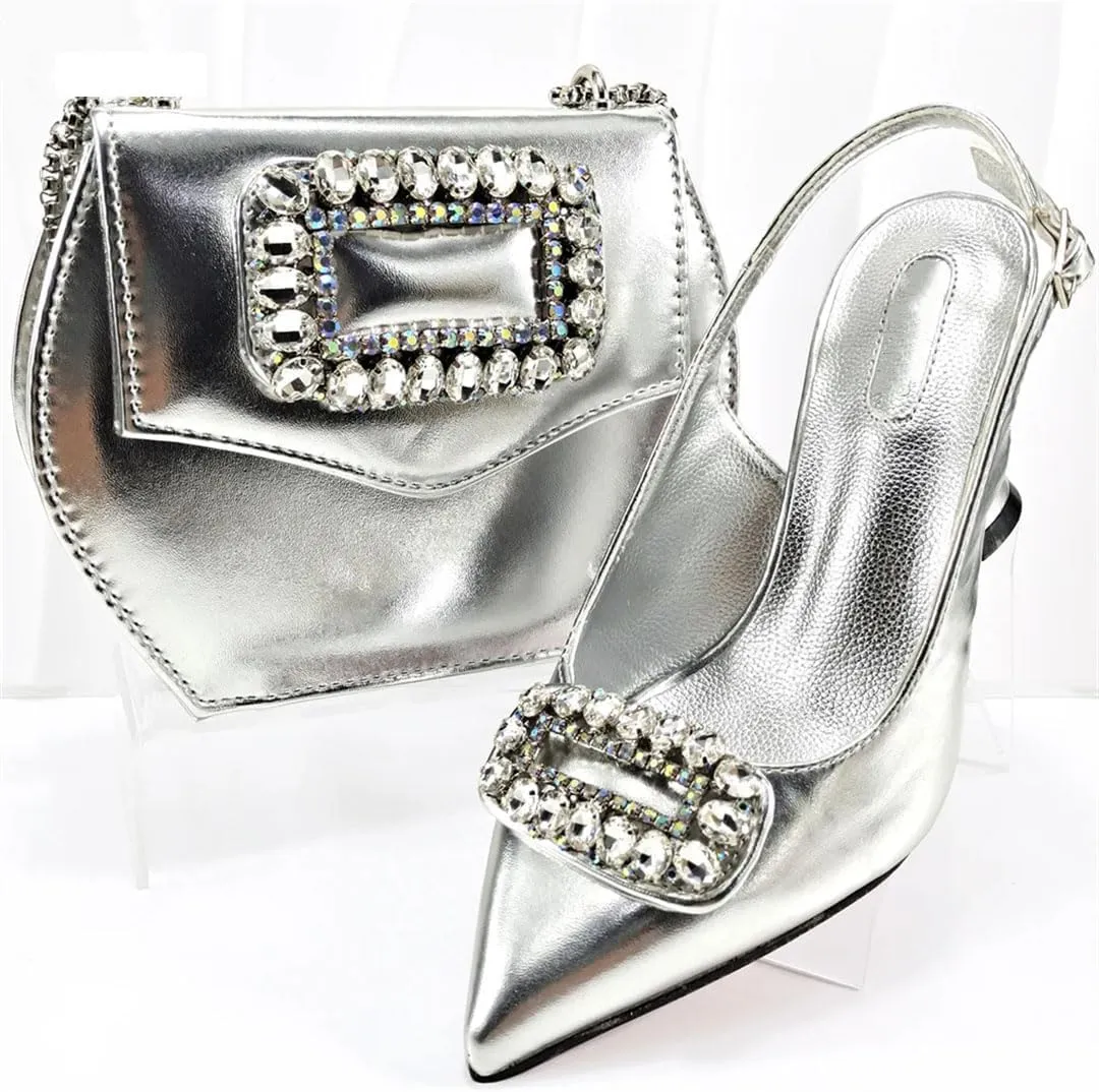 Women’S Heels Pointed Toe Sandals Wedding Party Shoes And Bags Set High Heels Slingbacks Pumps