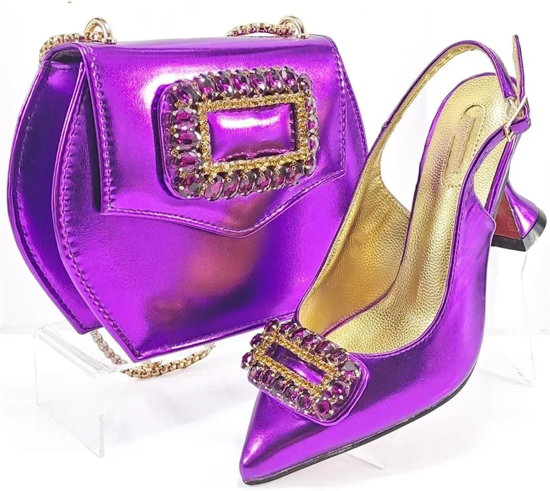 Women’S Heels Pointed Toe Sandals Wedding Party Shoes And Bags Set High Heels Slingbacks Pumps