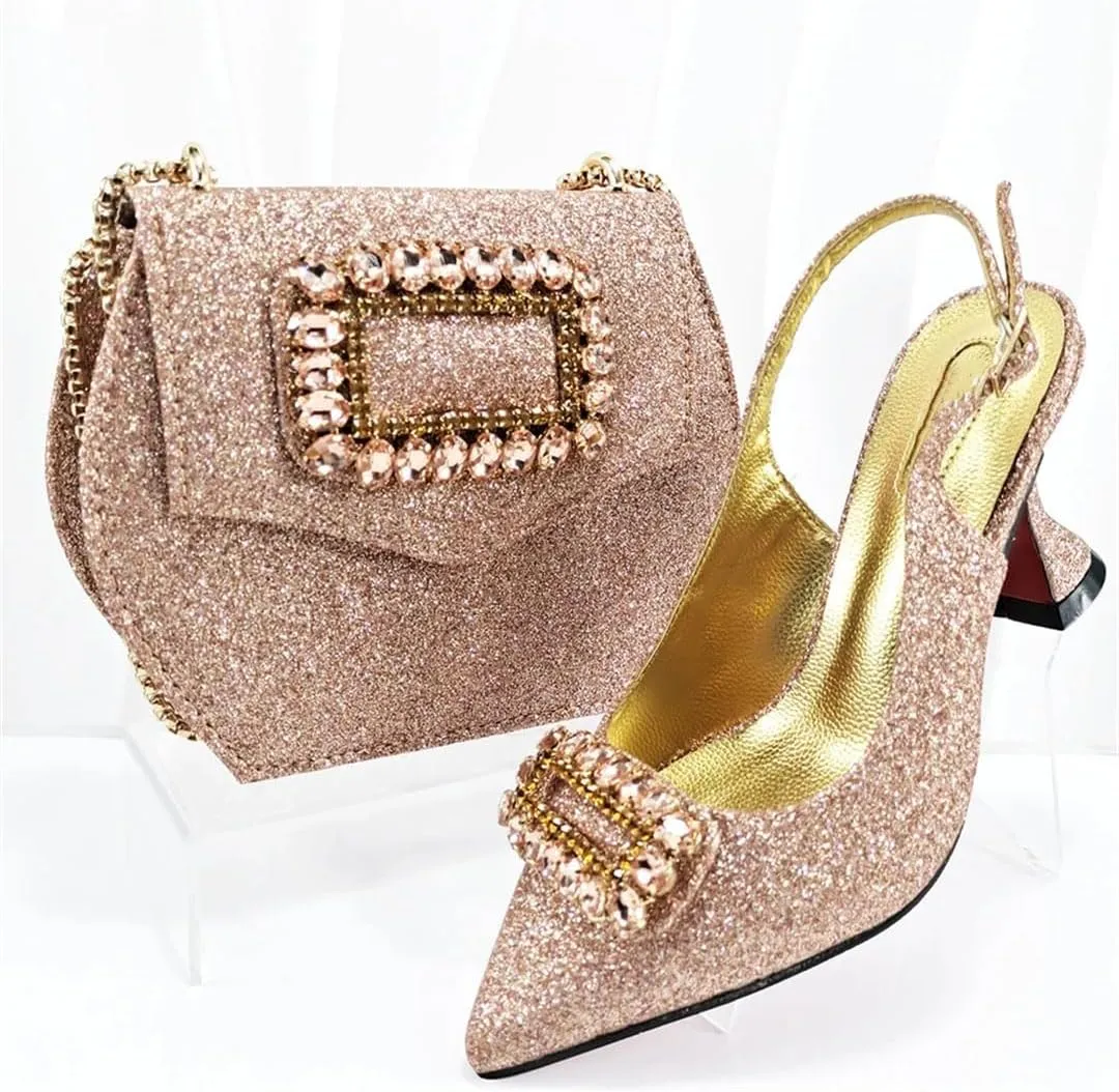 Women’S Heels Pointed Toe Sandals Wedding Party Shoes And Bags Set High Heels Slingbacks Pumps