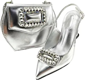 Women’S Heels Pointed Toe Sandals Wedding Party Shoes And Bags Set High Heels Slingbacks Pumps