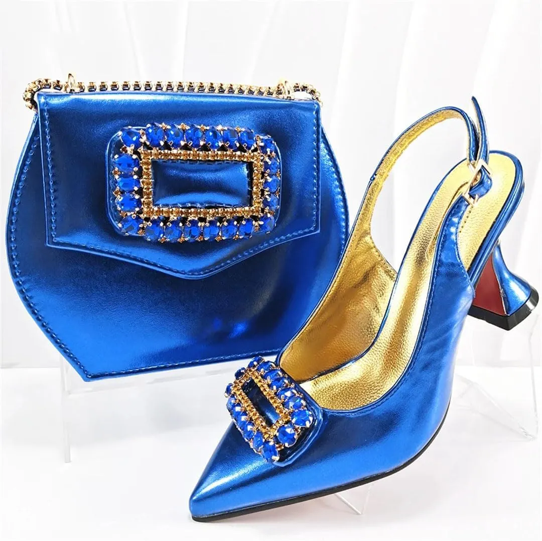 Women’S Heels Pointed Toe Sandals Wedding Party Shoes And Bags Set High Heels Slingbacks Pumps
