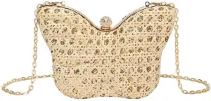 Women's Hollow Butterfly Shoulder Bag, Luxury Glitter Rhinestone Chain Evening Purse, Cute Wedding Party Bridal Prom Handbag