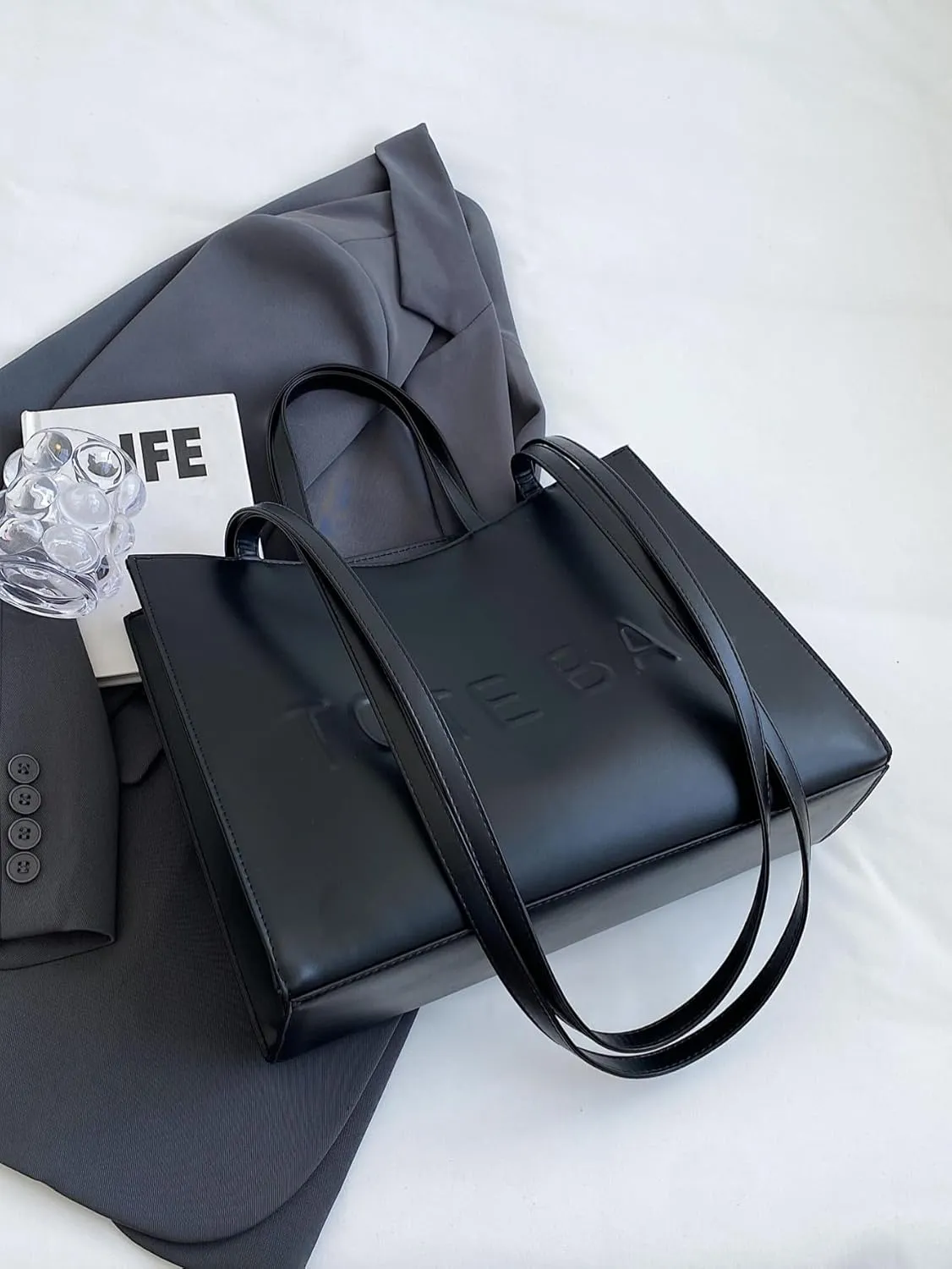Women's Laptop Tote Bag Faux Leather Laptop Bag Work Shoulder Bags Large Capacity Computer Bag Black one-size