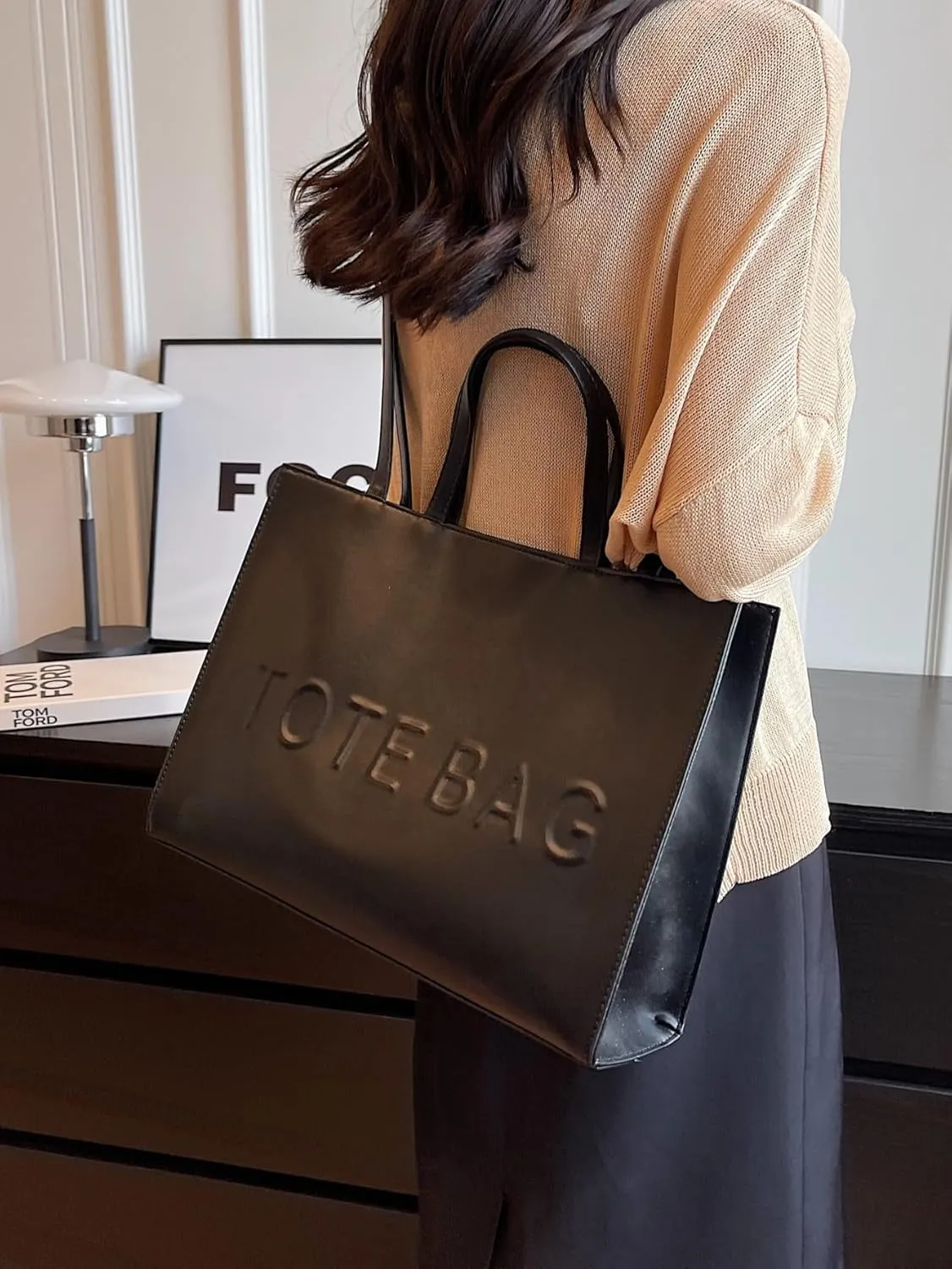 Women's Laptop Tote Bag Faux Leather Laptop Bag Work Shoulder Bags Large Capacity Computer Bag Black one-size