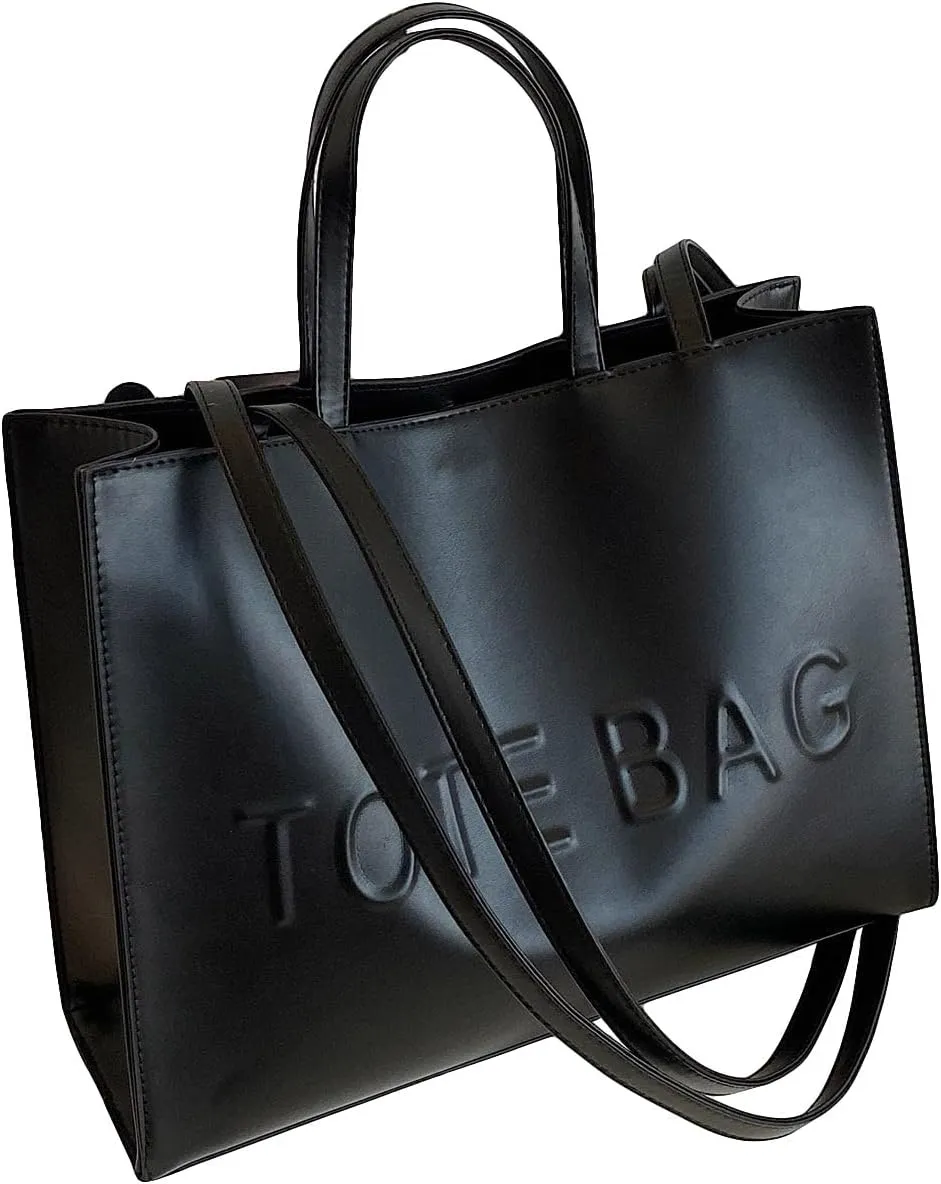 Women's Laptop Tote Bag Faux Leather Laptop Bag Work Shoulder Bags Large Capacity Computer Bag Black one-size