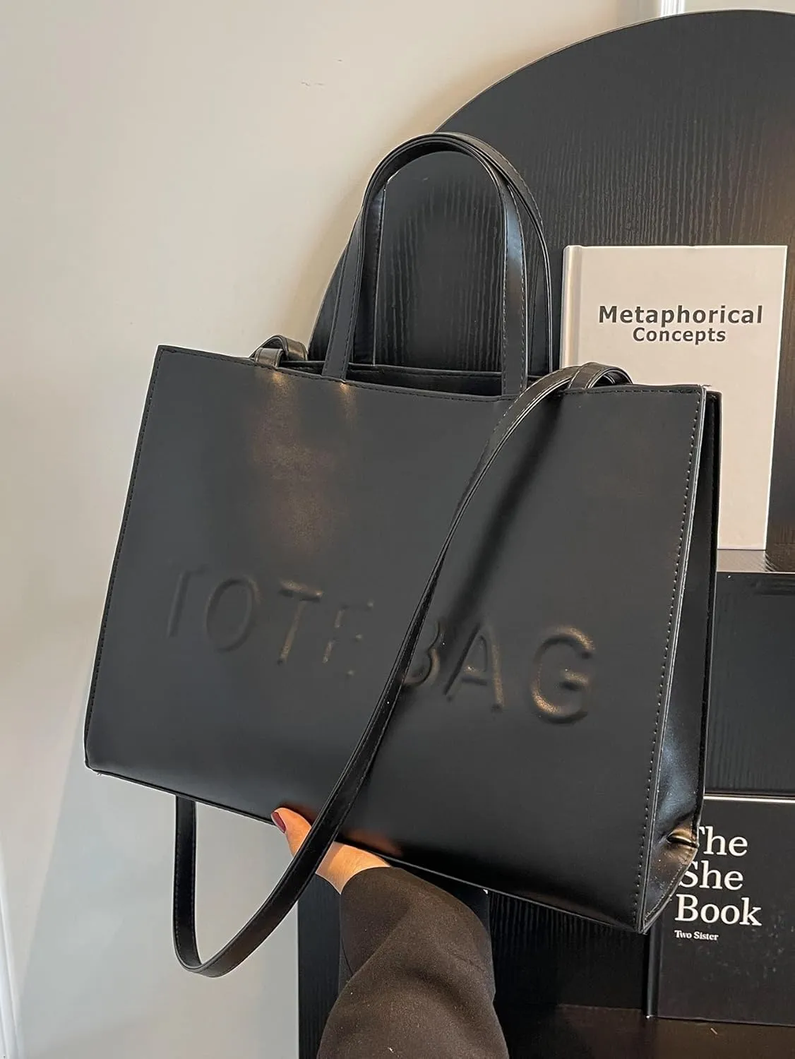 Women's Laptop Tote Bag Faux Leather Laptop Bag Work Shoulder Bags Large Capacity Computer Bag Black one-size