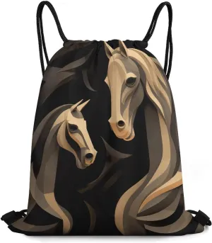 Wood Carving HorseDrawstring Backpack Waterproof Lightweight Gym Bag Sports Cinch Sackpack for Gym,Travel,Swimming,Beach