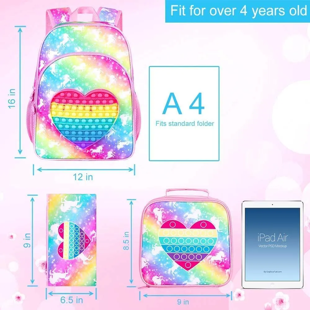 WZLVO Kids Backpack for Girls,Unicorn Mermaid Prechool Elementary Kindergarten School Bookbag and Lunch Box