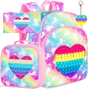 WZLVO Kids Backpack for Girls,Unicorn Mermaid Prechool Elementary Kindergarten School Bookbag and Lunch Box