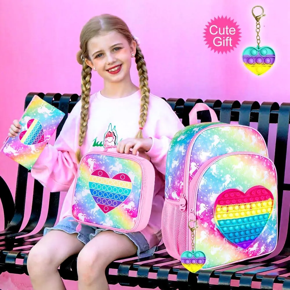 WZLVO Kids Backpack for Girls,Unicorn Mermaid Prechool Elementary Kindergarten School Bookbag and Lunch Box