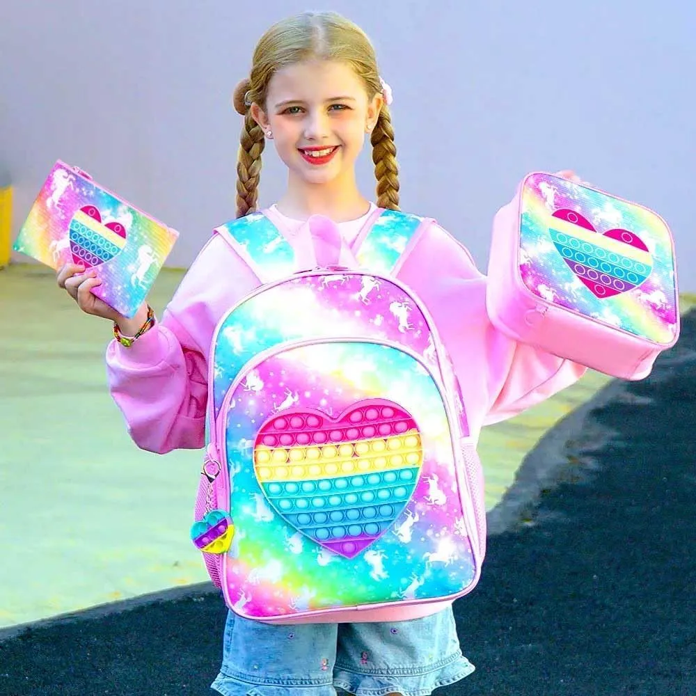 WZLVO Kids Backpack for Girls,Unicorn Mermaid Prechool Elementary Kindergarten School Bookbag and Lunch Box