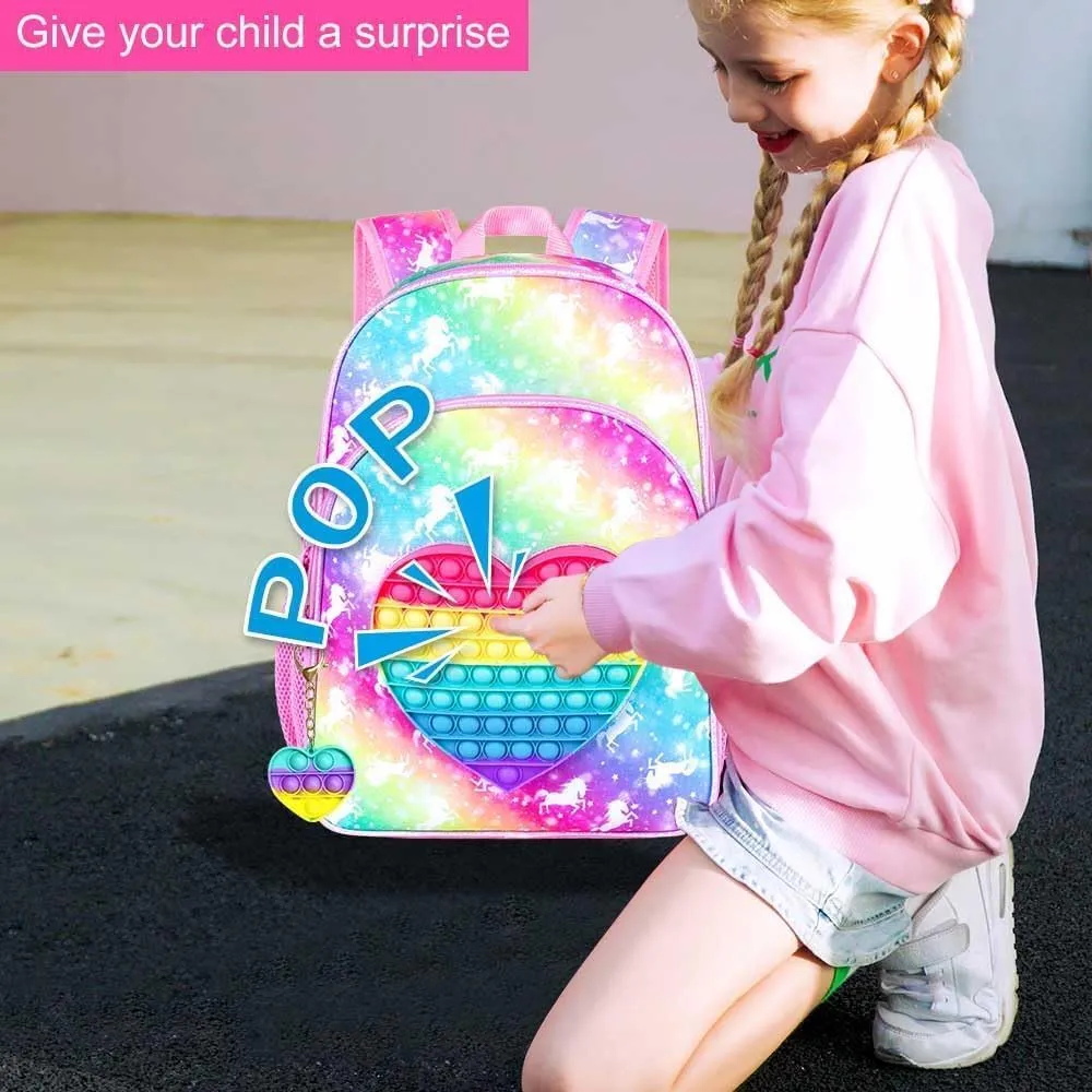 WZLVO Kids Backpack for Girls,Unicorn Mermaid Prechool Elementary Kindergarten School Bookbag and Lunch Box