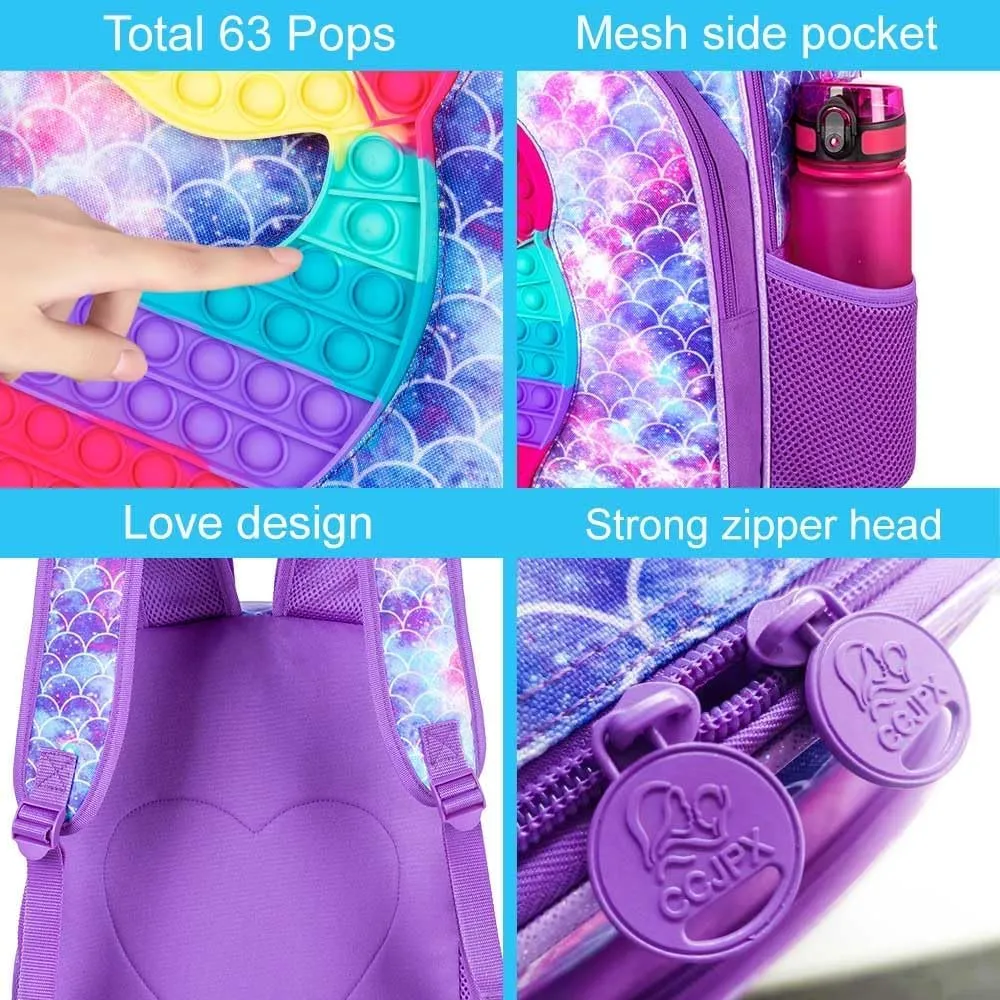 WZLVO Kids Backpack for Girls,Unicorn Mermaid Prechool Elementary Kindergarten School Bookbag and Lunch Box