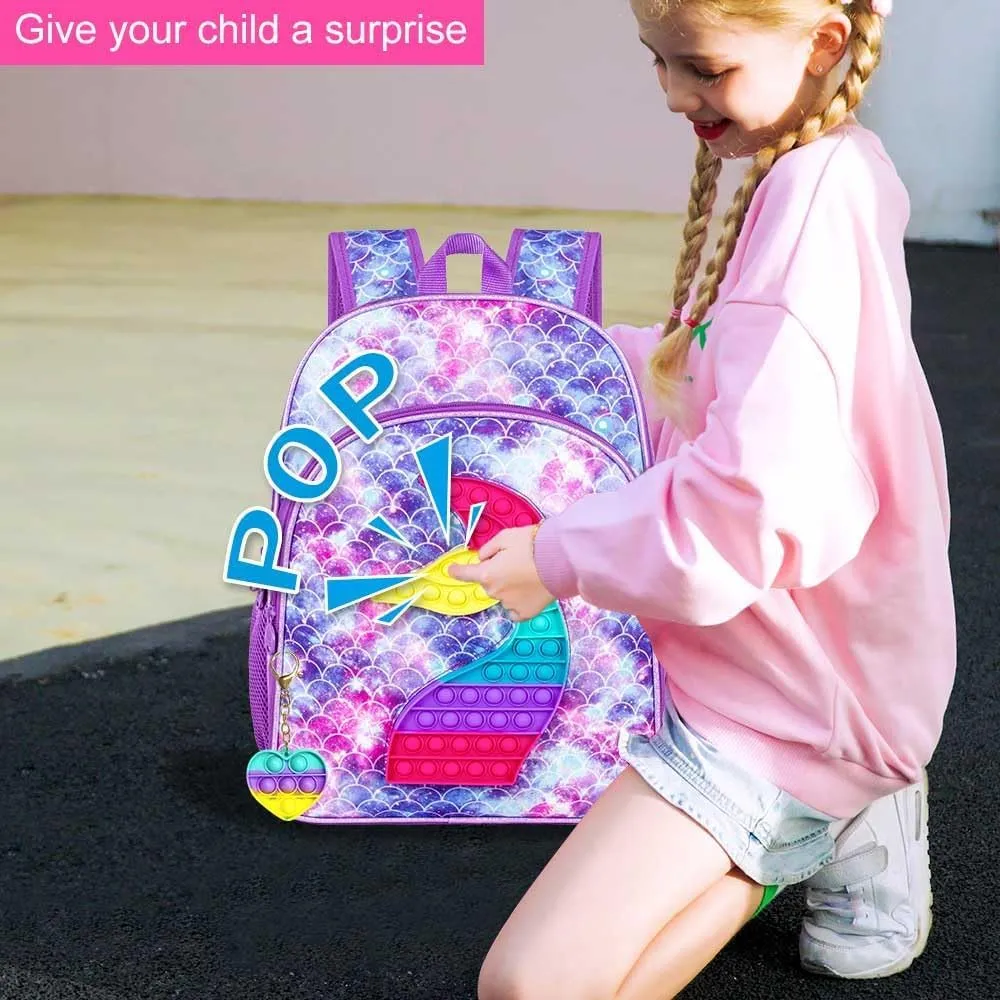 WZLVO Kids Backpack for Girls,Unicorn Mermaid Prechool Elementary Kindergarten School Bookbag and Lunch Box