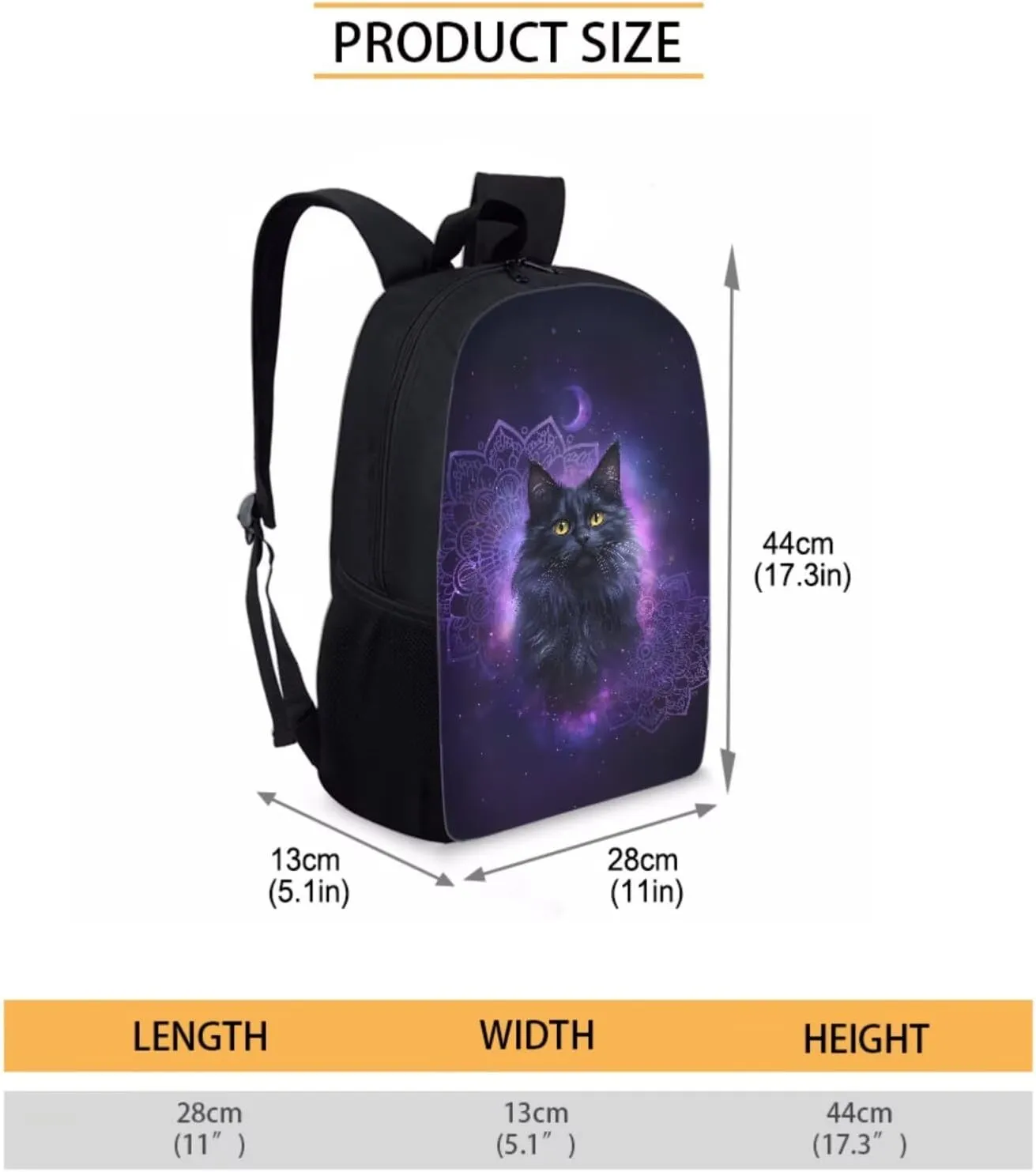 Xoenoiee Boho Mandala Black Cat Galaxy Pattern Kids Backpack Set for Boys Girls School Bookbag Lunch Bag Pencil Bag 3 in 1 Set Teens Student School Daypack