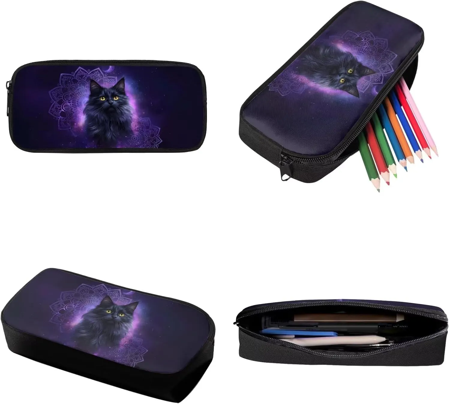 Xoenoiee Boho Mandala Black Cat Galaxy Pattern Kids Backpack Set for Boys Girls School Bookbag Lunch Bag Pencil Bag 3 in 1 Set Teens Student School Daypack