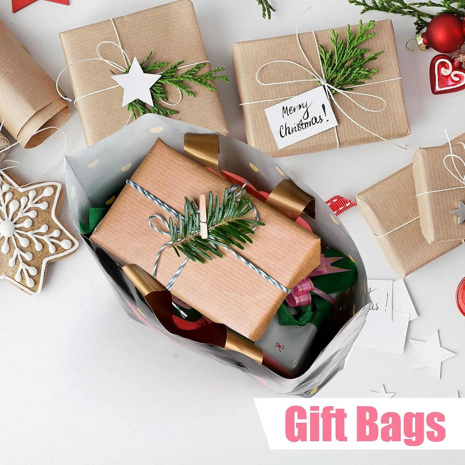XPCARE 100 PCS Thank You Bag Gift Bags, 12x14 Inch Black Gift Bag with Handle,Reusable Plastic Shopping Bags for Business Small,Boutique Stores, Retail Stores,Party