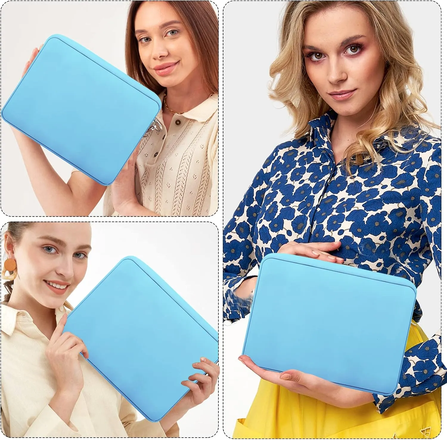 XSUIOY Makeup Bag Travel Bag Pouch for Purse, Cute Preppy Makeup Bag Cosmetic Zipper Pouch Purse Organizer Bag for Women, Waterproof Nylon Coin Pouch Sanitary Napkin Storage Bag for Work(Blue-Large)