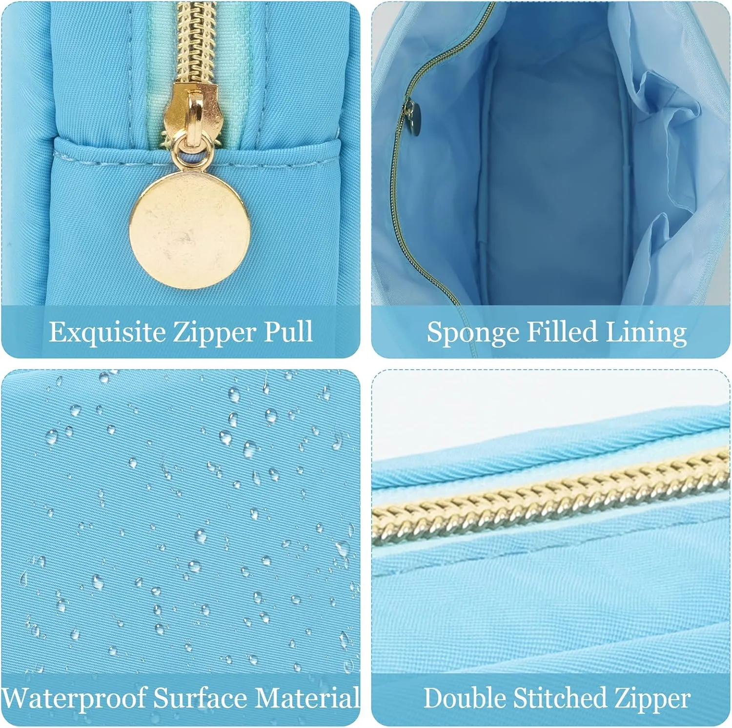 XSUIOY Makeup Bag Travel Bag Pouch for Purse, Cute Preppy Makeup Bag Cosmetic Zipper Pouch Purse Organizer Bag for Women, Waterproof Nylon Coin Pouch Sanitary Napkin Storage Bag for Work(Blue-Large)