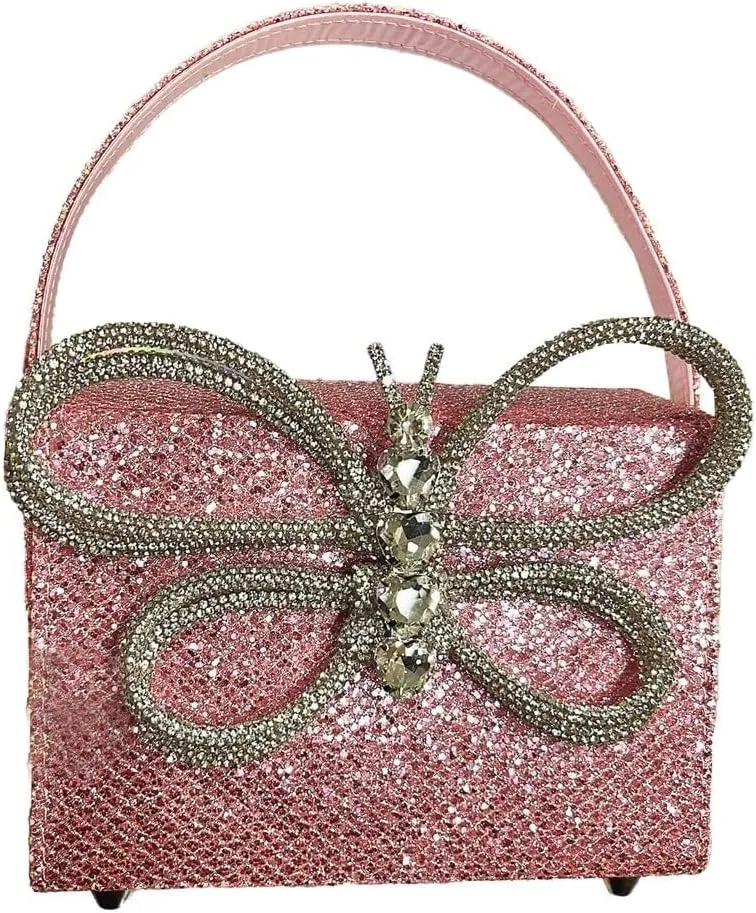 XXGJOALD-Evening Bag Clutch Purses for Women Butterfly Rhinestones Tote Bag Purse Sparkling Butterfly Handbag Tote Evening Bags